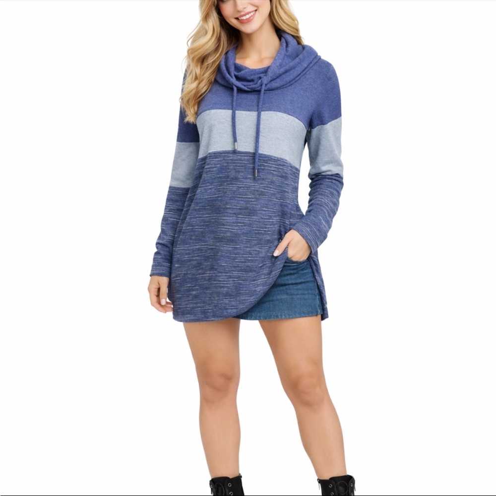 Market & Spruce Sweater Dress Women's Size  XL Blue Cameron Cowl Neck Nordic